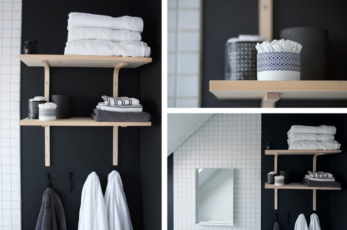 Une salle de bain en noir et blanc frenchy fancy Deco salle de bain blanc beige bleu bois