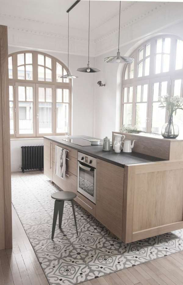 Inspiration : un îlot central dans la cuisine frenchy fancy Grise cuisine inspiration