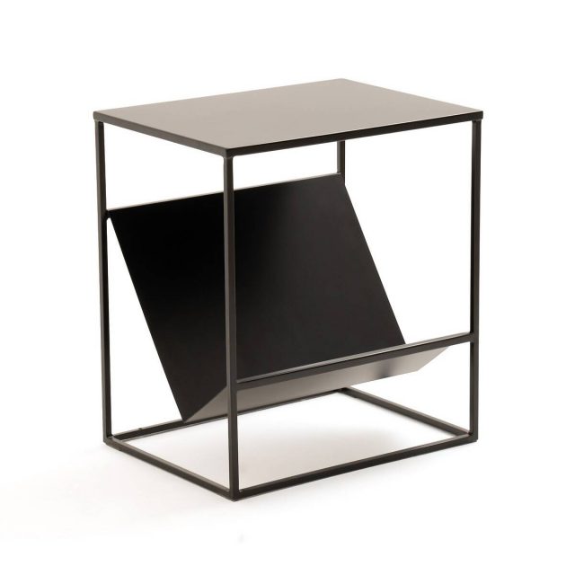 Porte-Revues / Bout De Canapé Vintage 1950 - Fer Forgé Doré Et Plateau Verre