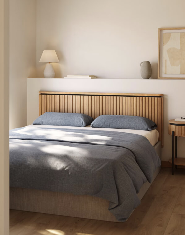 Tête de lit en bois décoration chambre cosy
